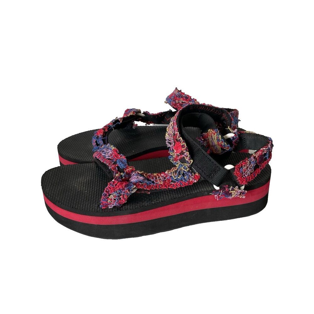 Teva Midform Universal Platform Sandals Black Red Knit Straps Women's Size 10